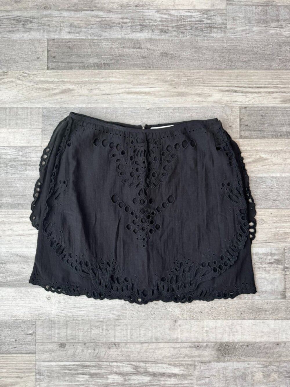 Iro Black Eyelet Lace Mini Skirt approx size small Cotton Blend, Lined K7 - Picture 1 of 6